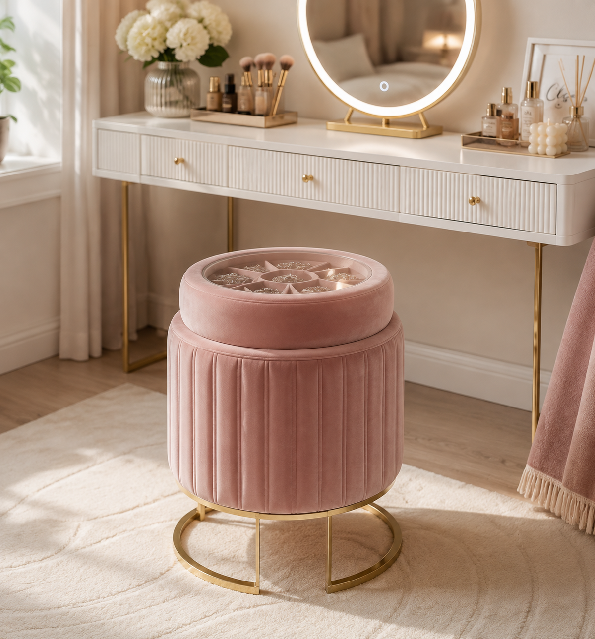 Calvioner™ Liora Velvet Jewelry Vanity Stool