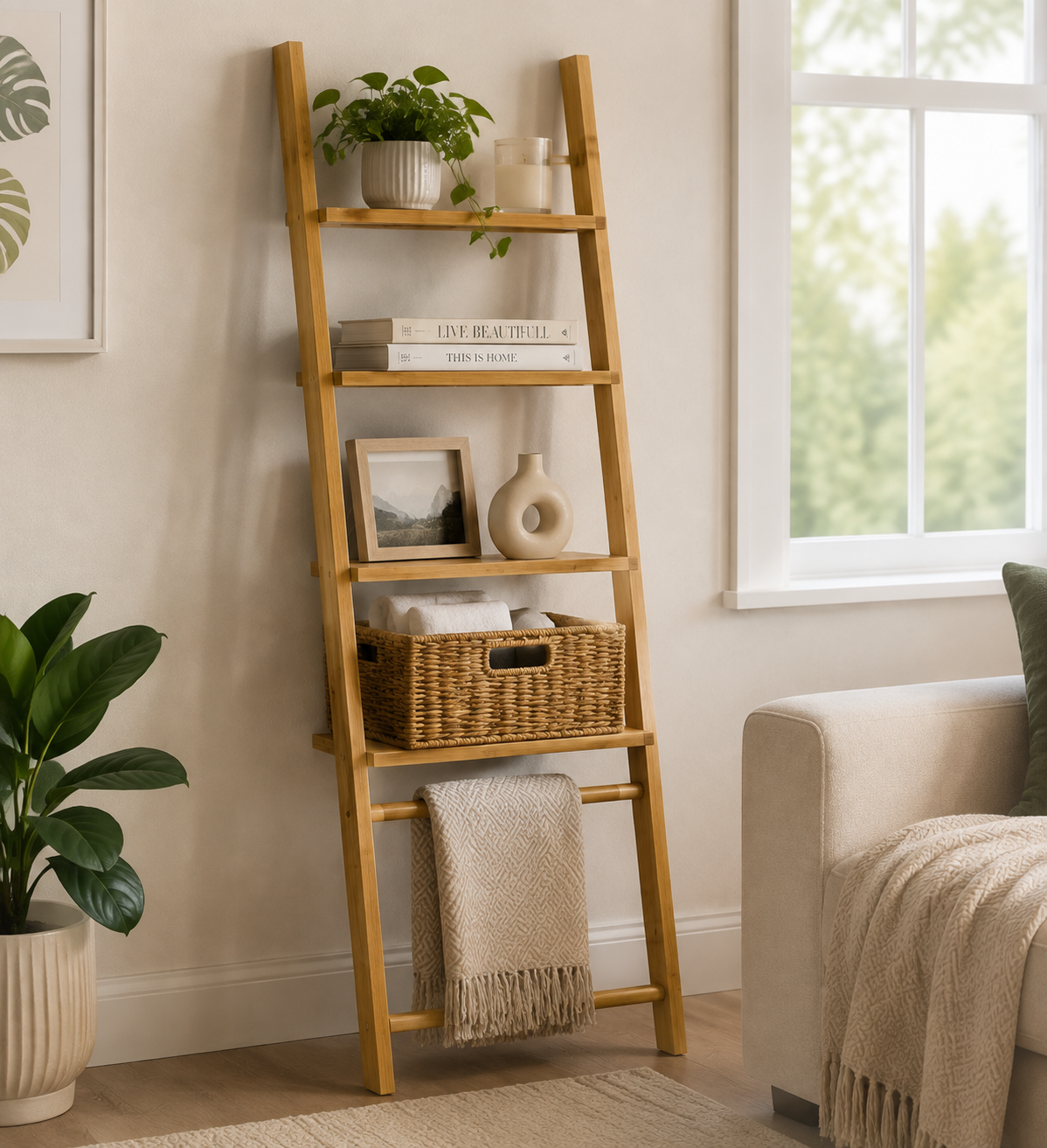 Calvioner™ Serelle Bamboo Room Accent Ladder Rack